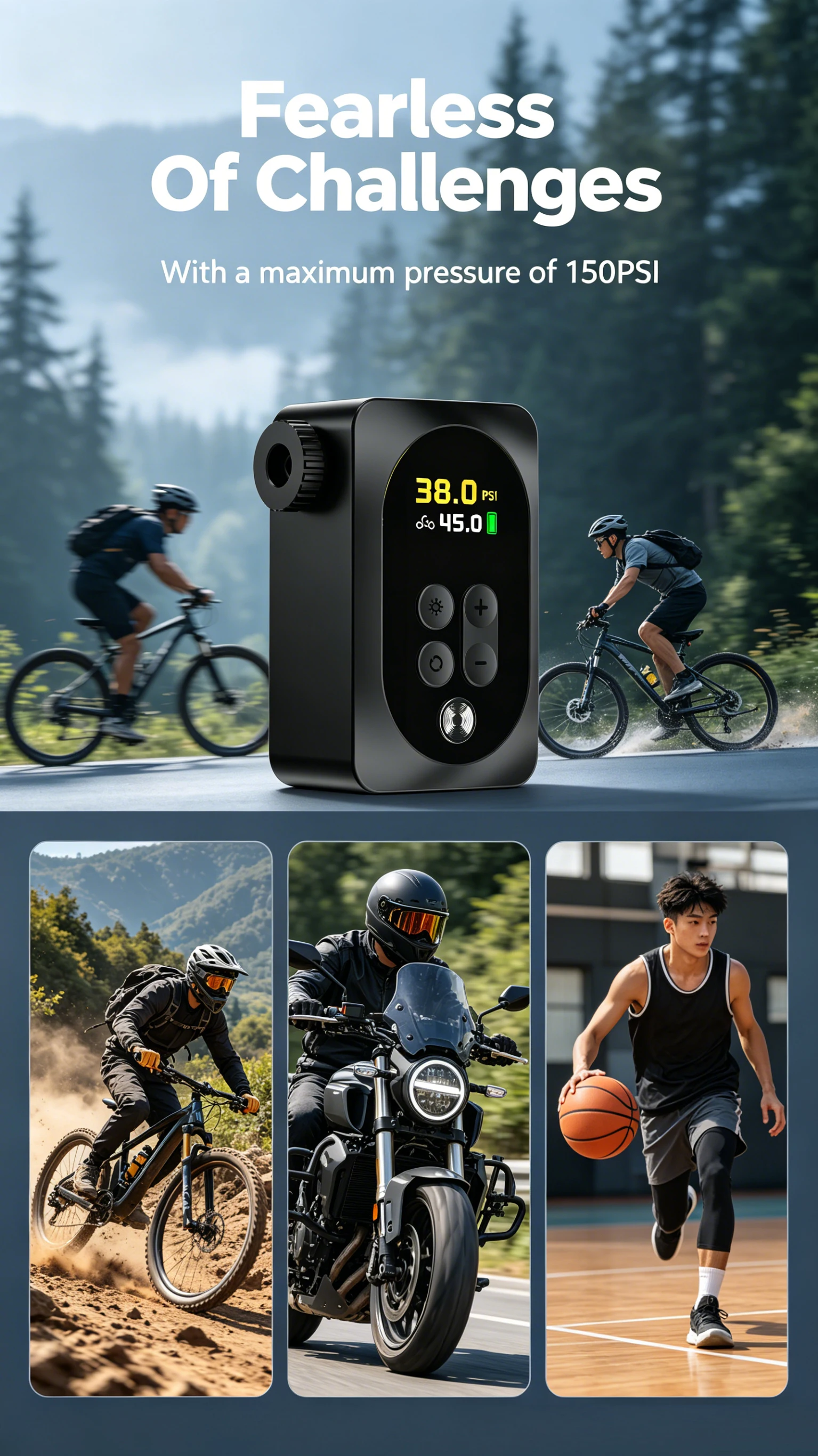 DANEO 150PSI Tragbare Luftpumpe Mini Elektrischer Schnellreifenfüller mit Digitalanzeige für Rennrad, Mountainbike, E-Bike – Detail 4