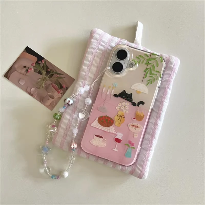 Ins Girl Cute Dining Table Little Black Cat Cartoon Phone Case For iPhone 17 16 15 14 13 12 11 Pro Max Y2K Creative Black Cover - view 5