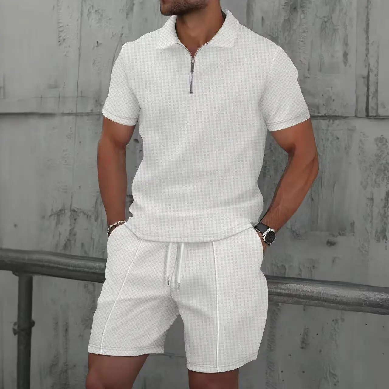 

Men Lapel Suit Short Sleeve Shorts Casual Sports Two Piece Set