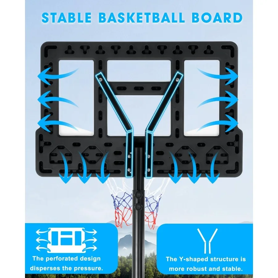 휴대용 농구대 야외용 6.9피트 10피트 조절 가능한 농구대 성인용 실내외 겸용 튼튼한 PE 베이스 포함