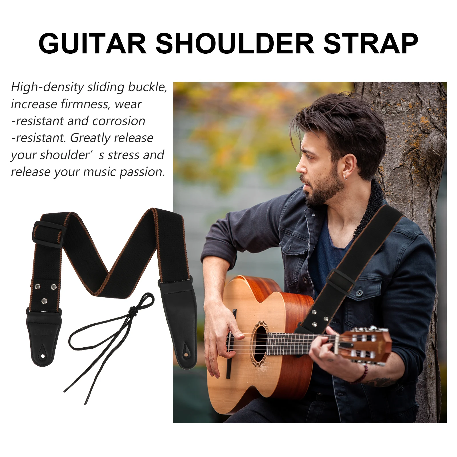 

Guitar Strap Musical Instrument Accessories Durable Practical Black Ukulele Parts Cotton Suitable Music Performance