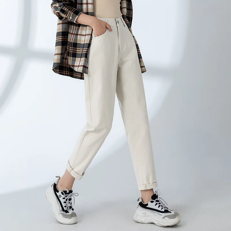 

Женские джинсы свободного прямого кроя с высокой талией, на пуговицах, цвета хаки, укороченные, в стиле галифе, весна-осень, новинка