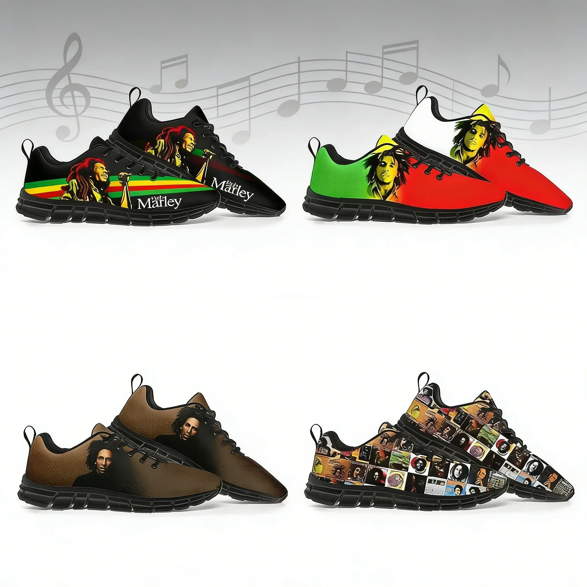 

Custom Bob Marley Sneakers Lace-Up Polyester Sports Shoes for Men Women All Seasons