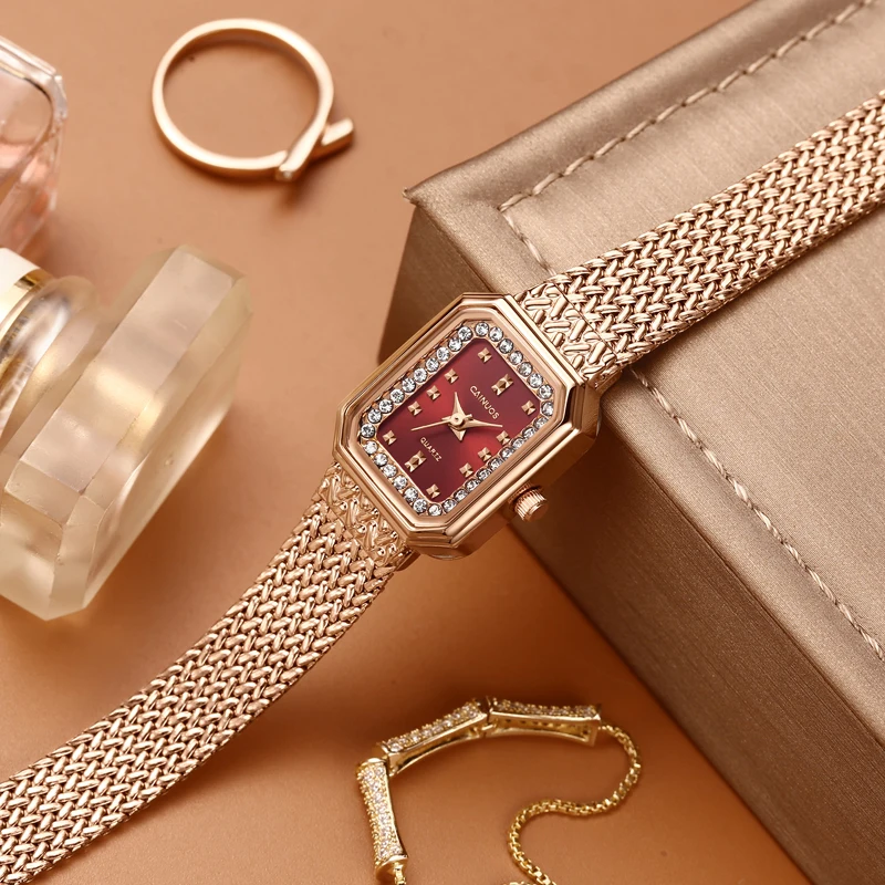 ساعة يد نسائية كلاسيكية مربعة الشكل من حجر الراين مقاومة للماء كوارتز ساعة يد للسيدات ساعات هدايا للملابس النسائية