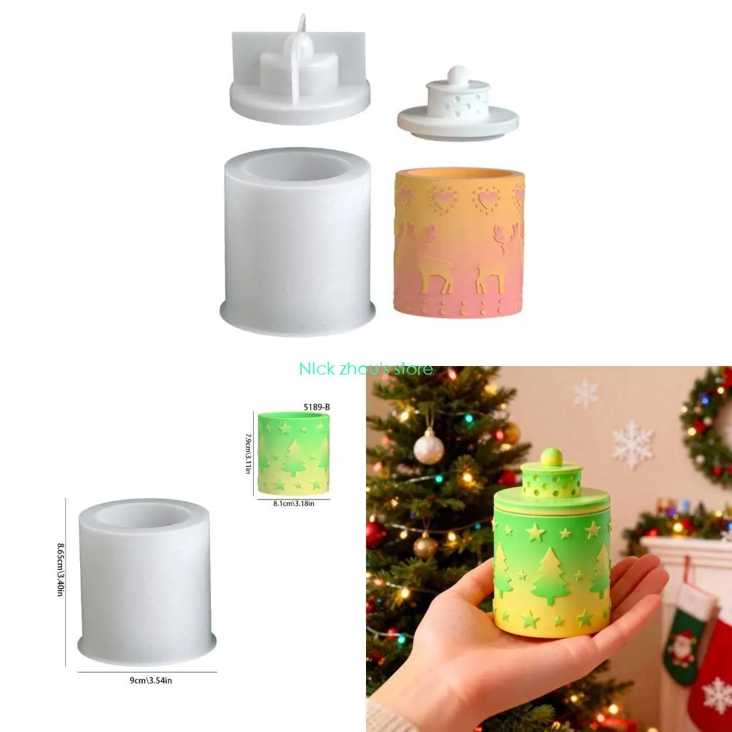 

E15E Reusable Cylinder Container Silicone Mould Art Set Featuring Christmas Tree Deer Snowflake Embossed Designs
