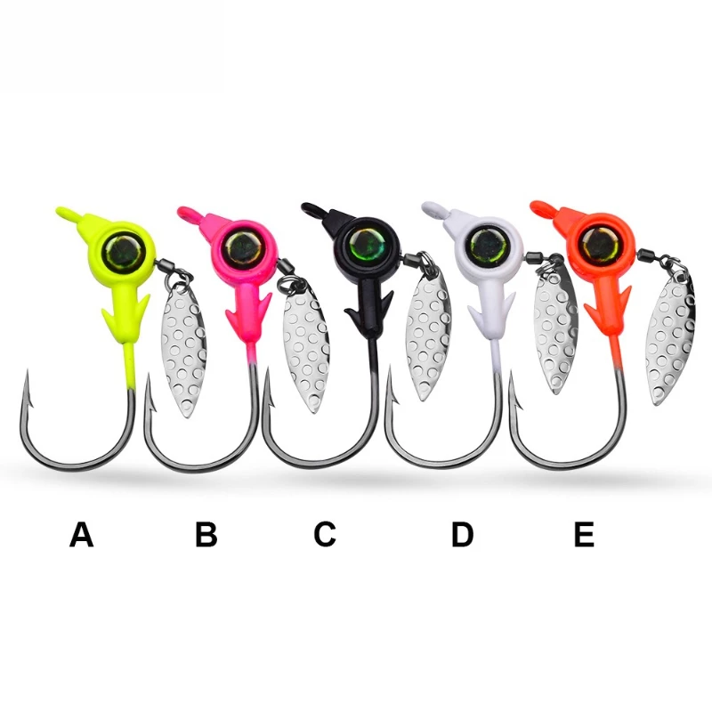 

10pcs 3.5g-10g Jig Head Hook Fishing Hook Rotating Sequins Jig Lure Metal Spoons Hard Baits for Soft Worm Fishing Tackle