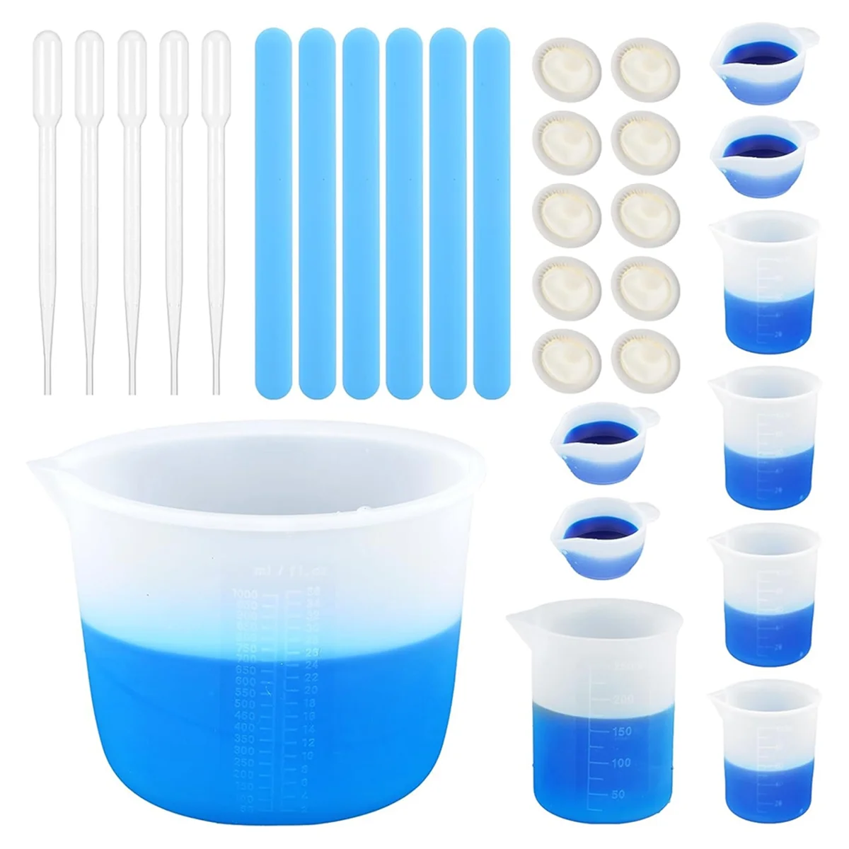 كوب قياس السيليكون من الراتنج ABXHH، مستلزمات الراتنج، كوب سيليكون 1 لتر و250 مل و100 مل، كوب خلط الراتنج، كوب خلط راتنجات الإيبوكسي