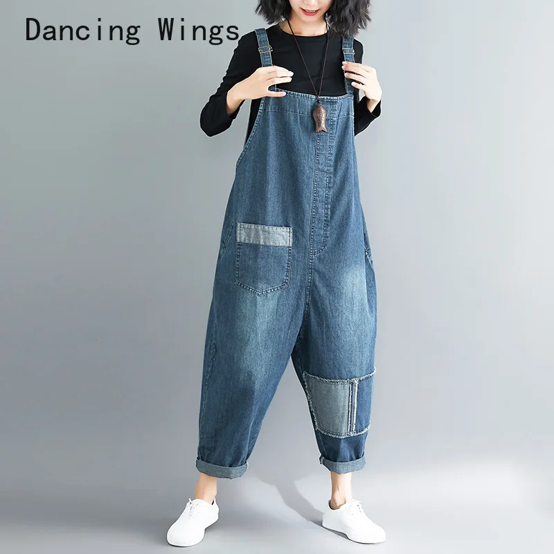 

Denim Jumpsuits For Women 2024 Vintage Suspender Jeans Ankle-Length Drop Crotch Pants Casual Overalls Large Size