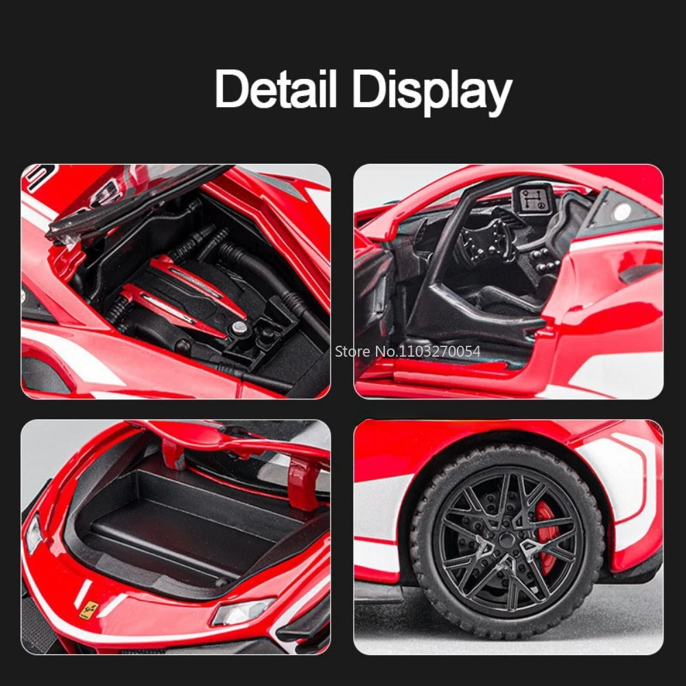 1/32 488 Sports Car Alloy Racing Car Model Toys Diecast Metal Simulation Sound And Light Pull Back Vehicle Collection Child Gift