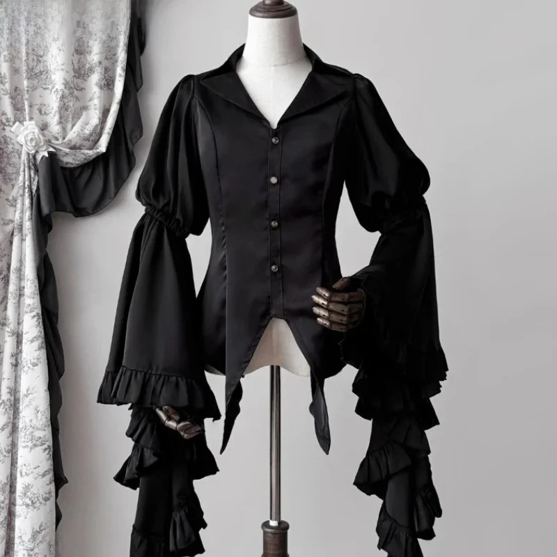 

Винтажные блузки Camisas De Mujer 2022, женская одежда, темпераментные женские топы, японская рубашка с расклешенными рукавами, готическая облегающая блузка