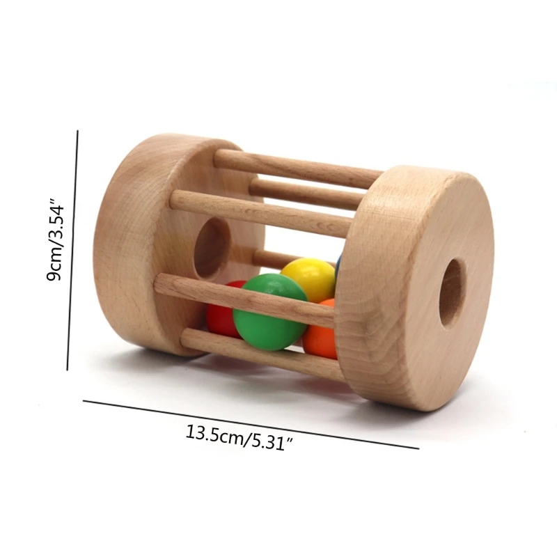 Zabawka dla dziecka Drewniany bęben na kółkach Kolorowe kulki Montessori Zabawka edukacyjna dla niemowląt D5QF