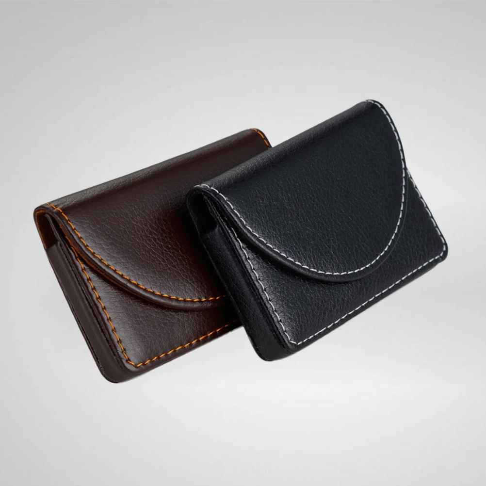 

2 Pcs Business Card Case Simple Design Holder Organizer Portable Lettering Coffee Name