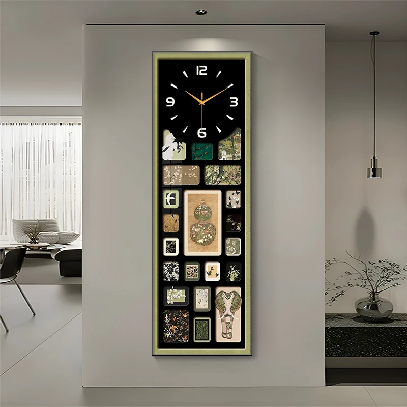 French Style Antique Style Entrance Decoration Painting Clock Retro New Chinese Style Narrow Clock Indoor High-end Mural Light