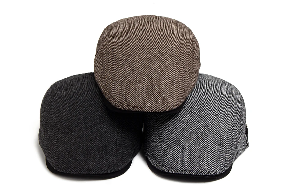 Neue Fischgräten Vintage Baskenmütze Männer Herbst Winter Casual Flache Visier Hut Berets Retro Mode Zeitungsjunge Mütze männer Einstellbar – Detail 1