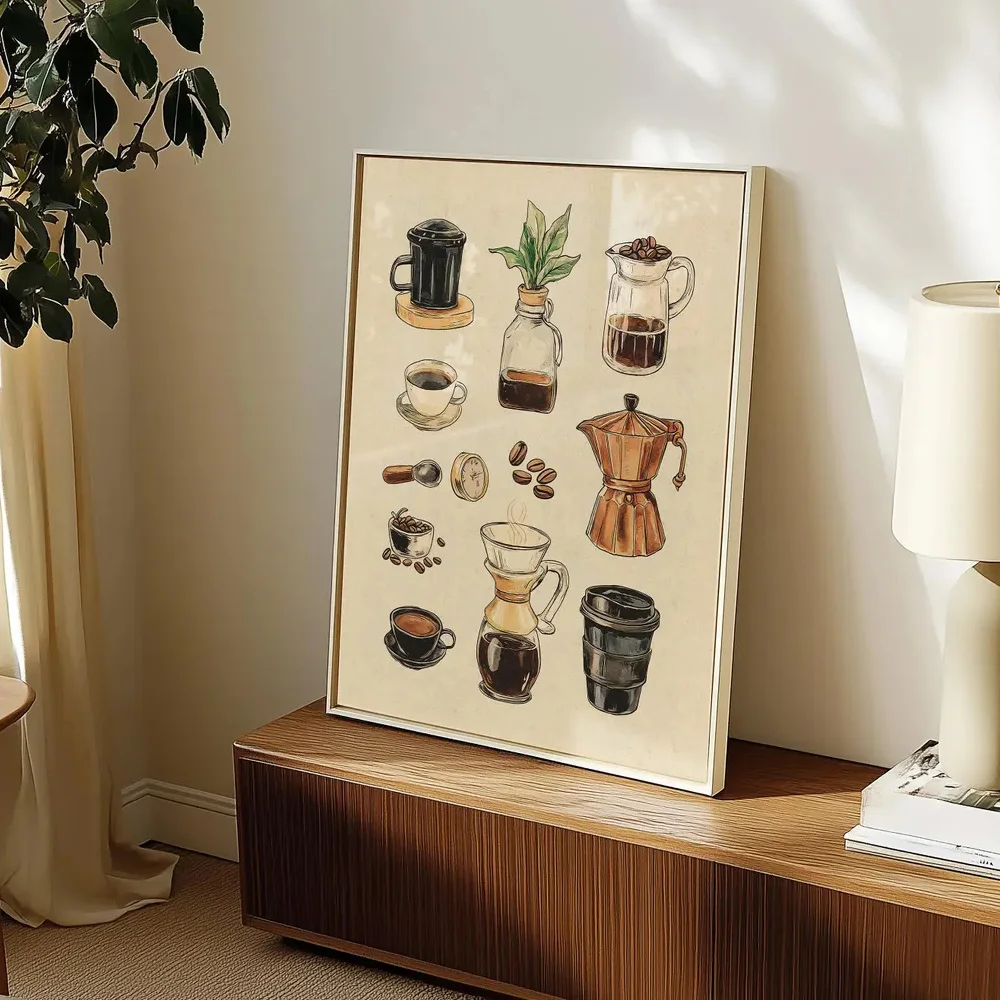 1pc Unframed Retro Coffee Chart Rustic Canvas Poster Print Coffee Lover Bar Cart Minimalist Kitchen Drinks Wall Art Painting