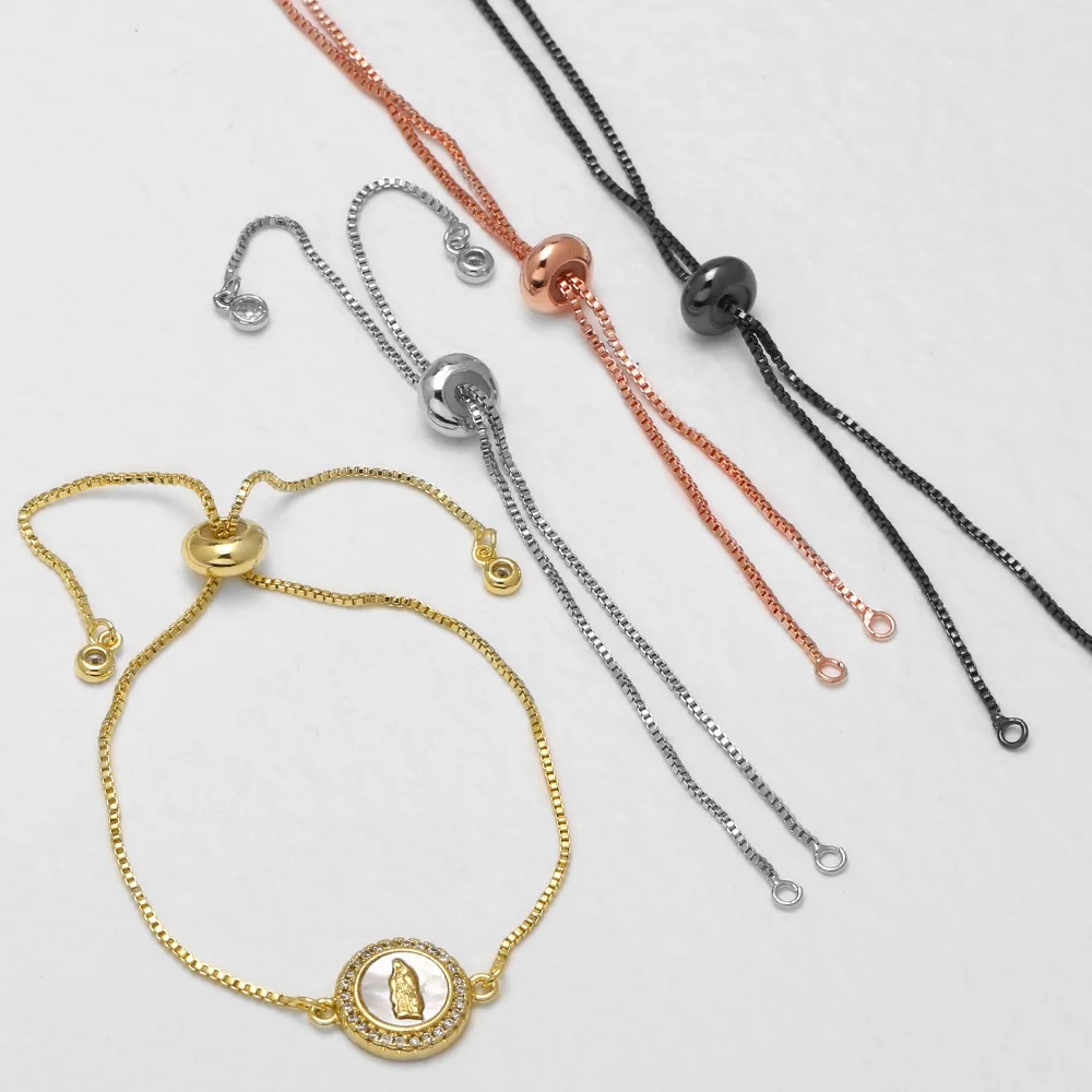 OCESRIO Zircon Box Chain Copper Gold Plated Adjustable Slider Bracelet Base for Women DIY Connector Jewelry Findings brtg09