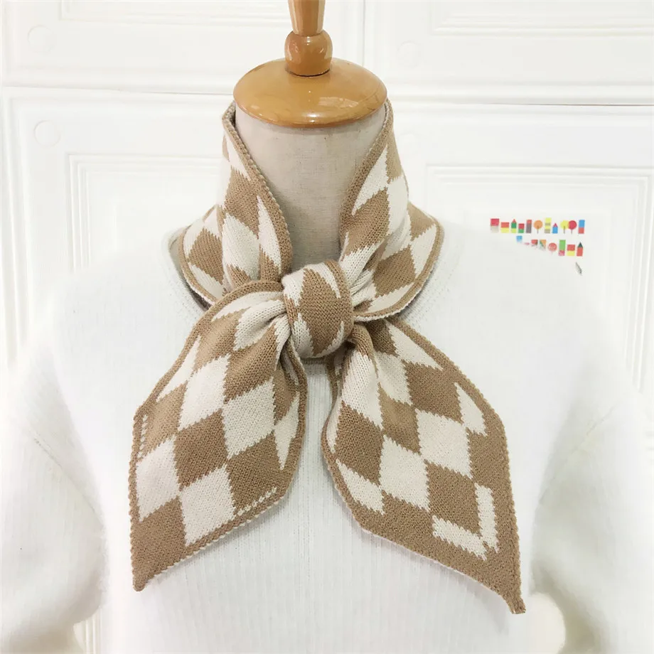 Geometric Plaid Winter Scarf Brand Knitted Scarf Sharp Angle Women Scarf Long Skinny Small Scarf Female Neckerchief Scarves