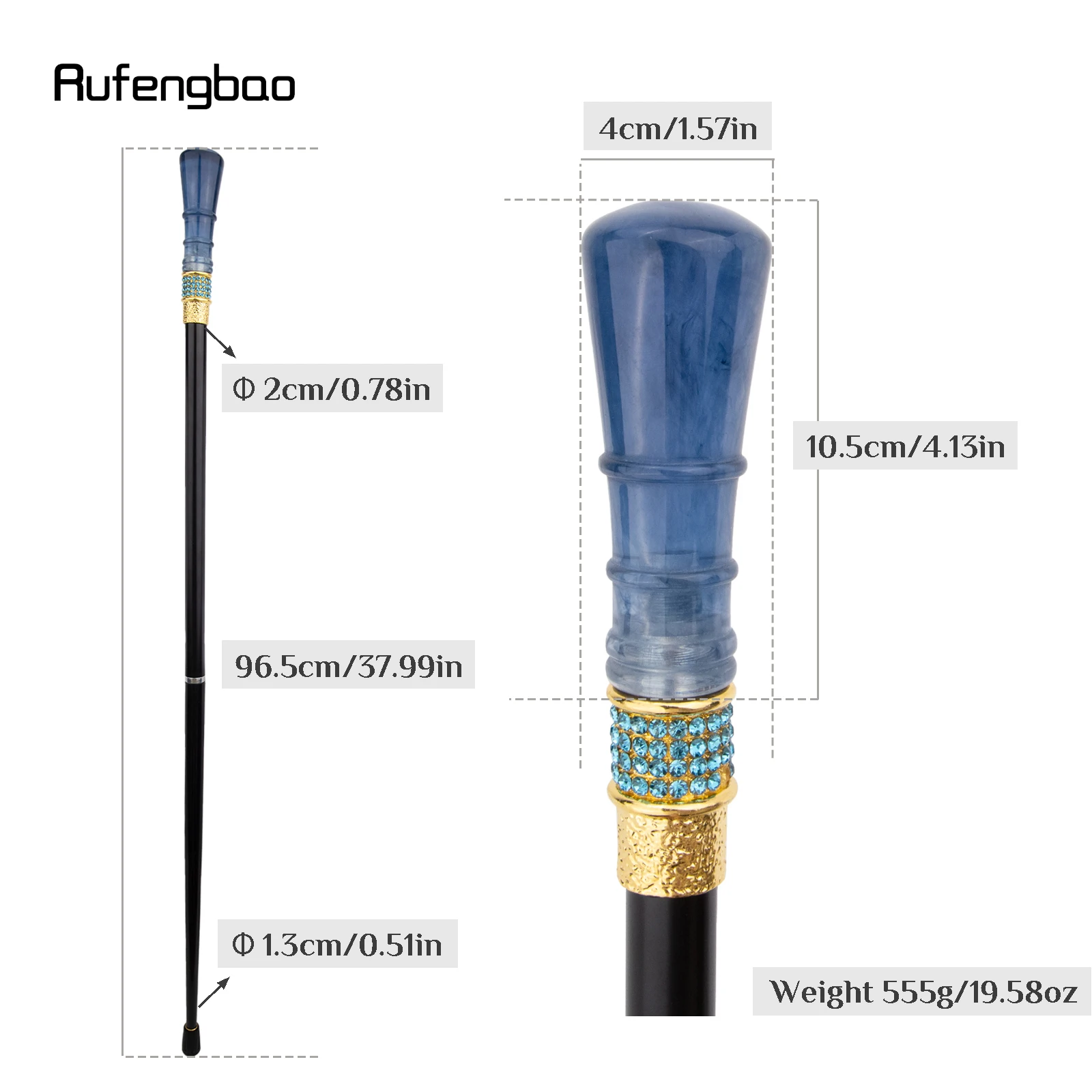 Blue Wire Drawing Round Resin Fairy Wands Blue Golden Walking Cane Princess Stick Wand Cosplay Wedding Birthday Party Stick 92cm