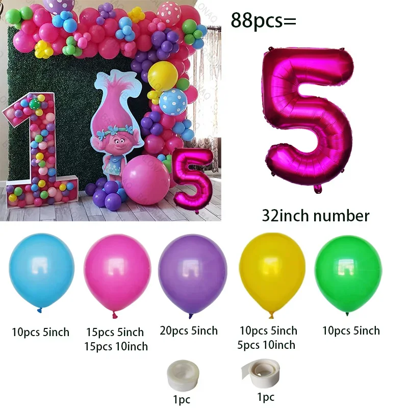 Princess Trolls Balloon Birthday Party Decoration 32inch Number Ballon Welcome Arch Room Home Decor Boy Gift Kid‘s Shower Toy