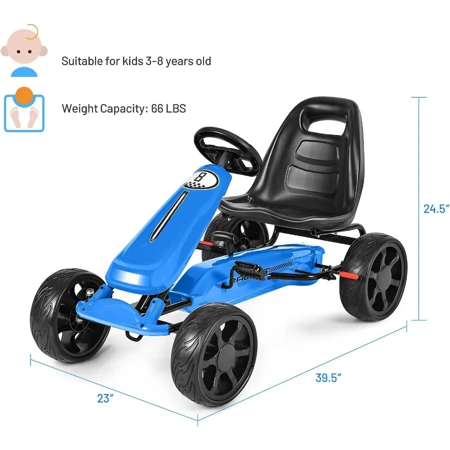 キッズゴーカート、4輪屋外レーシングトイカー、子供用ペダル式乗用車、調節可能なシート付き、EVAゴムタイヤ、理想的な