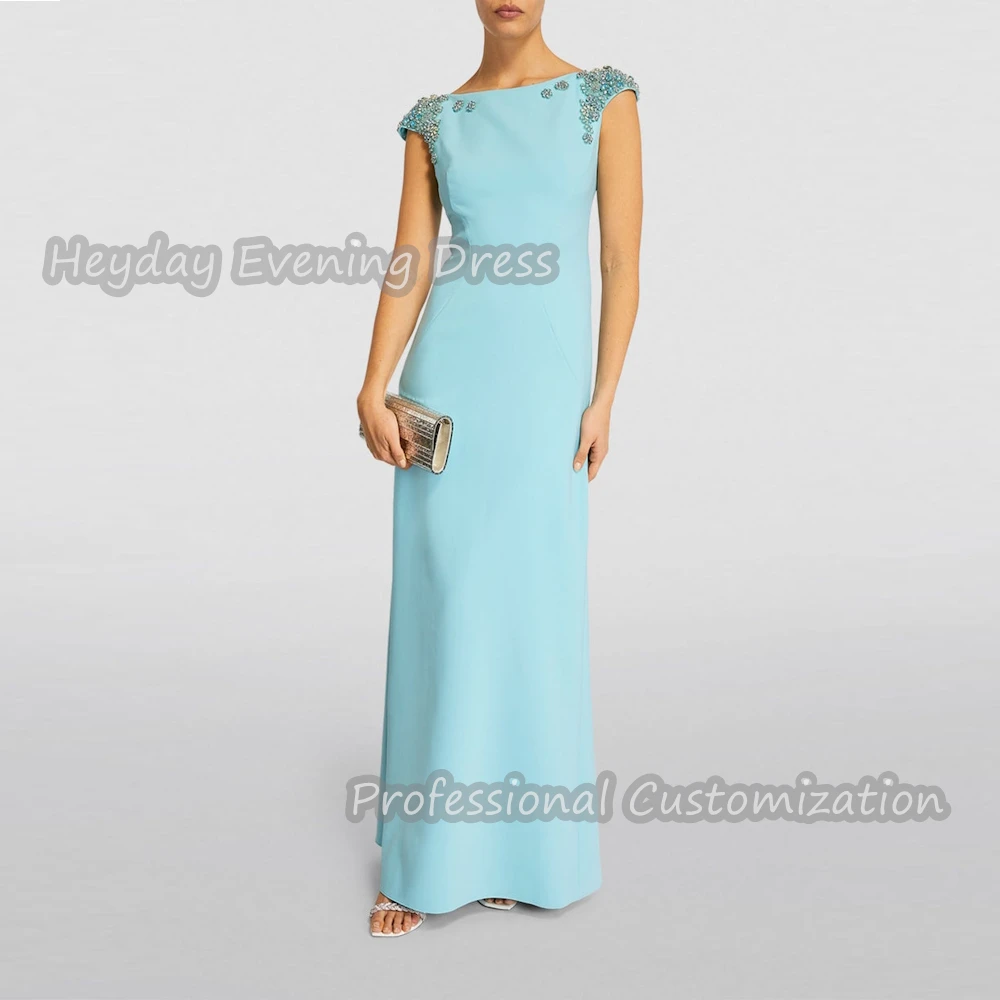 Heyday Straight Scoop Neckline Saudi Sleeveless Prom Gown Beaded Crepe Floor Length Sexy Elegant Dress For luxurious Women 2024