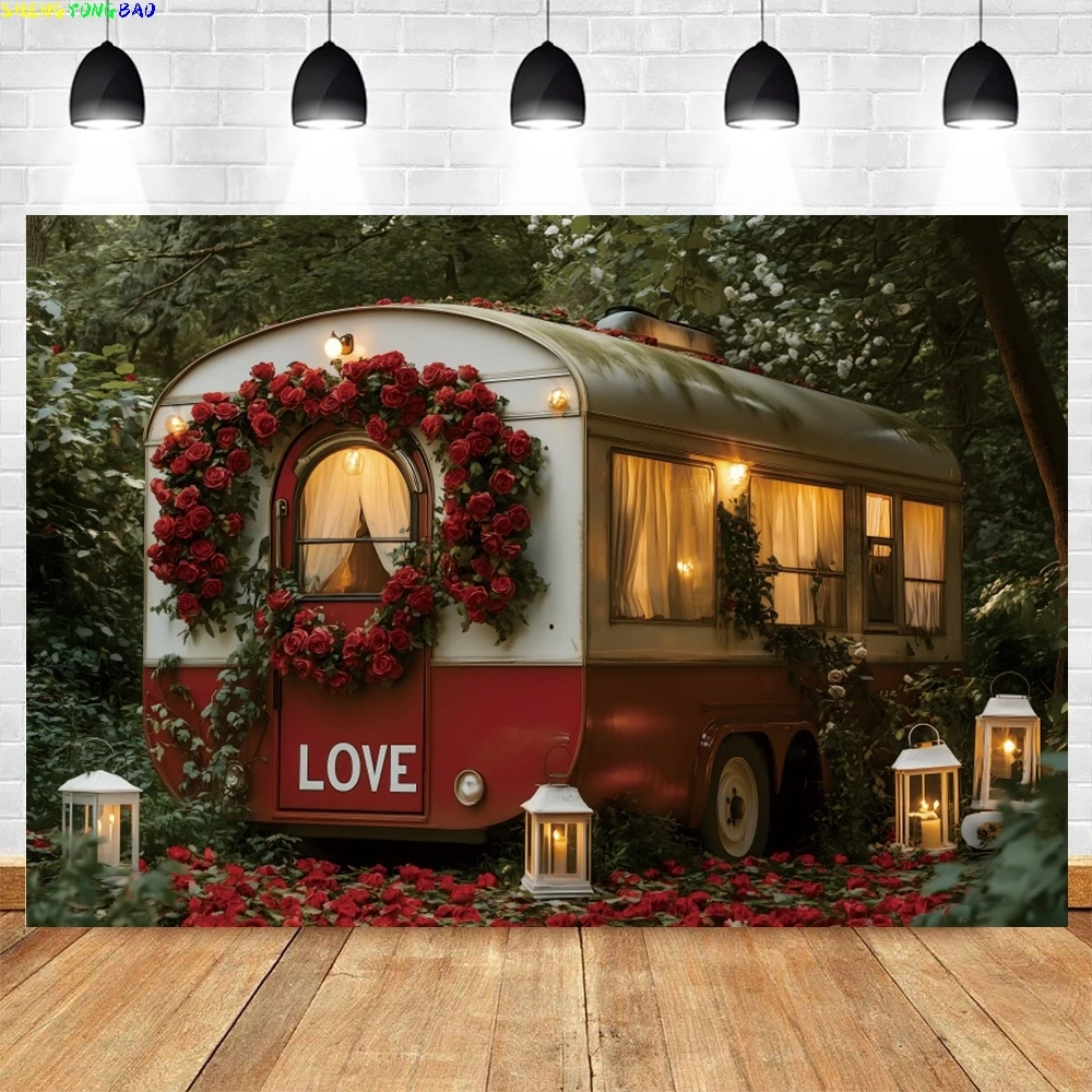 

February 14th Valentine‘s Day Theme Photography Background Red Love Heart Flower Balloon Wedding Party Photo Backdrop Props