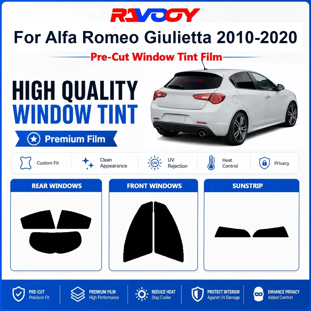 Pellicola Oscurante Premium Pretagliata per Finestrini Alfa Romeo Giulietta 2010-2020, Protezione UV e Privacy per Finestrini Anteriori e Posteriori