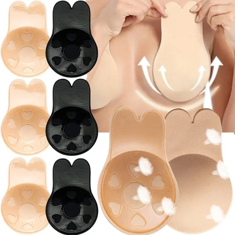 Women Push Up Bras Silicone bio paste Adhesive Bra Strapless Bra Nipple Cover Reusable Sticky Breast Lift Pads Rabbit Covers