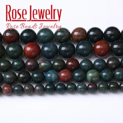 A+ Natural Heliotrope Bloodstone Beads Indian Stone Round Loose Beads For Jewelry Making DIY Bracelet Necklace 4 6 8 10 12mm 15