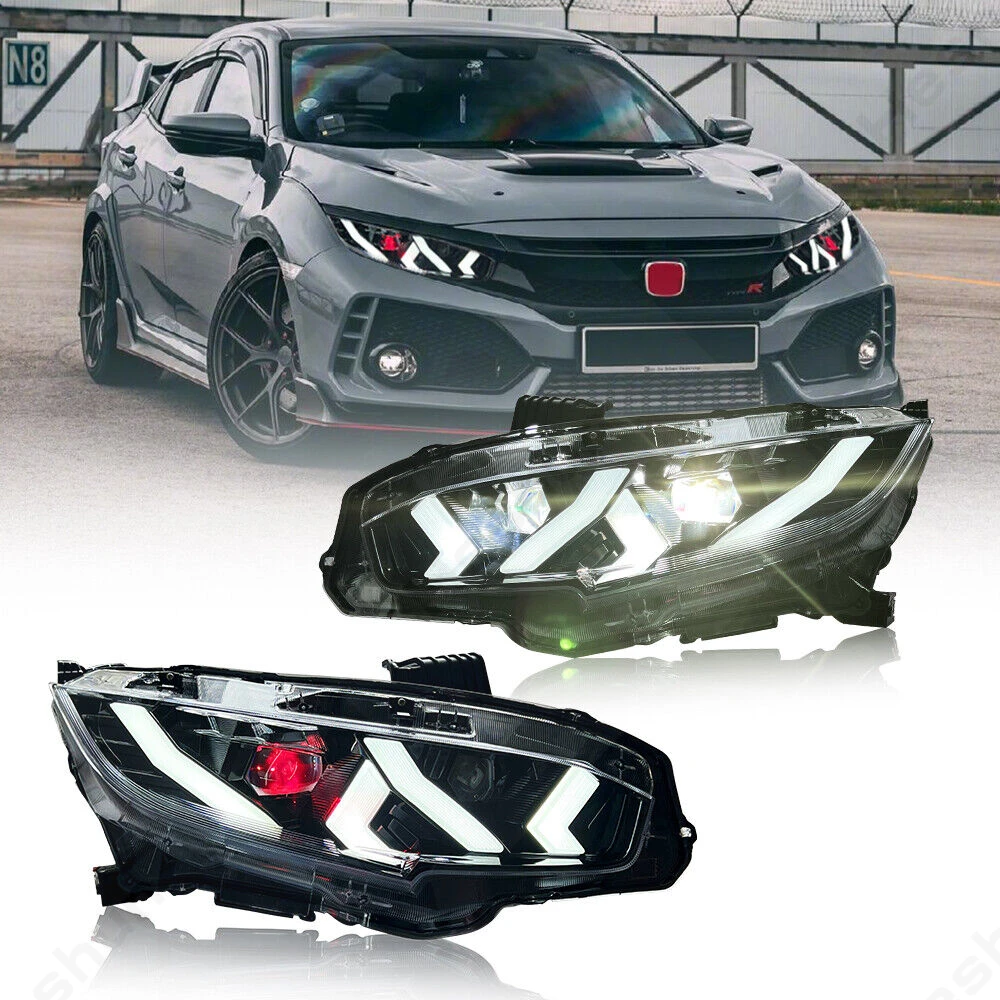 

Pair Led For Honda Civic 2016-2021 Headlights Sedan Hatchback Hatch Type R Touring LX EX EX-L Sport FK7 FK8 10th Head Light Lamp