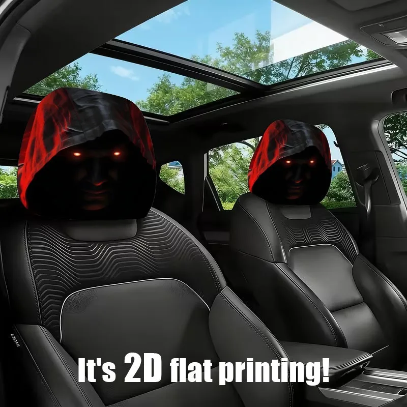 2pcs Modern-Style Car Headrest Covers with Red-Eyed Face Design and Hoods, Car Interior Accessories