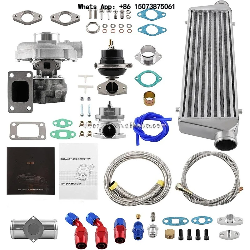 Turbocharger Kit T04E  T4 400HP with Wastegate with Oil Fe-ed Return Line Kit Compatible with 1997-2005