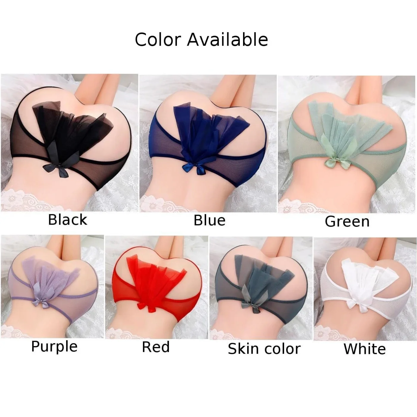 Women Sexy See Through Bow Thong Mesh Open Crotch Panties Underwear Hollow Butt Knickers Ultrathin Briefs Lingerie Underpants