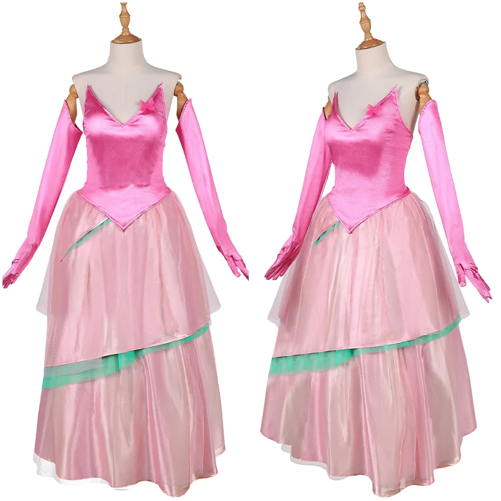 Wicked Glinda Cosplay Costume Pink Ball Gown Prinecess Dress Long Crinoline Pannier Farthingale Fancy Women Halloween Outfits
