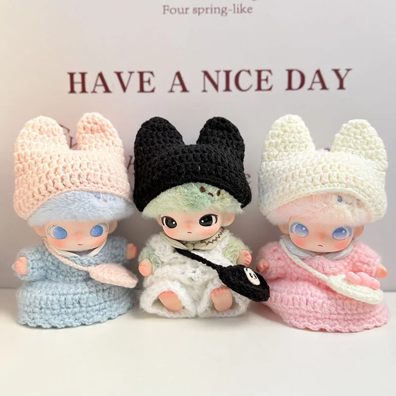 Nessun scarpe, cappello maglione lavorato a mano e zaino Per vestiti Labubu da 17 cm, adatto per graziosi accessori lavorati a maglia DIMOO