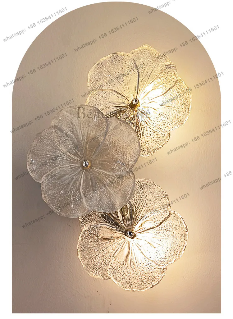YJ French retro bedroom bedside ornament luminous living room background wall petal glass decoration
