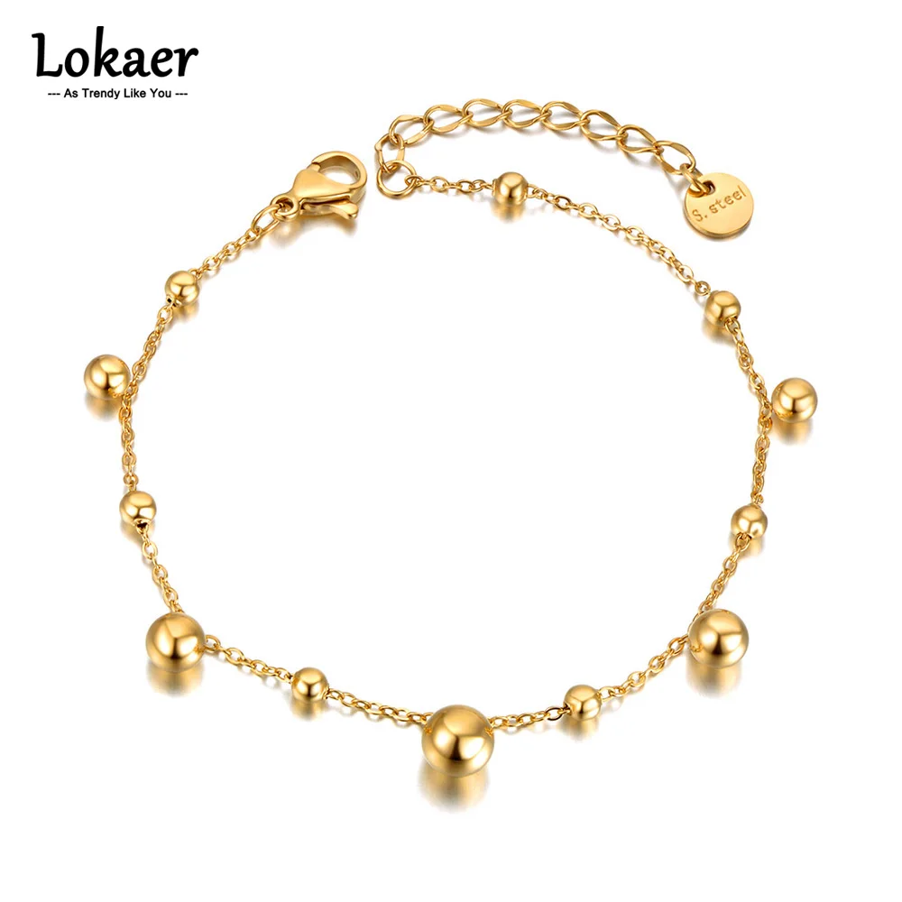 Lokaer Titan Edelstahl runde Kugel Charm Armbänder für Frauen trend ige Böhmen Strand Party Kette Armband Schmuck b21091