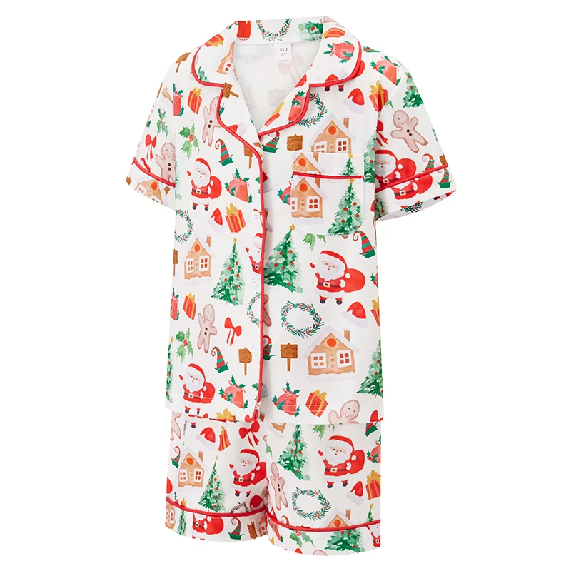 New Fashion Christmas Pajama Set, Gingerbread Print Short Sleeve Tops Elastic Waist Shorts