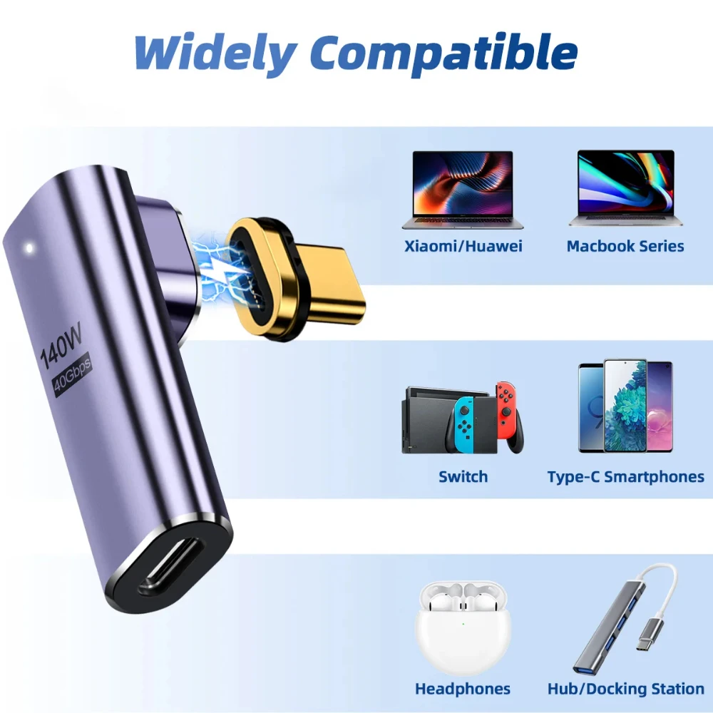 NNBILI 140W USB4.0 40Gbps Magnetic Type-C OTG USB C To USB-C Fast Charge Magnet Converter Cable 8K@60Hz USB Type C Adapter