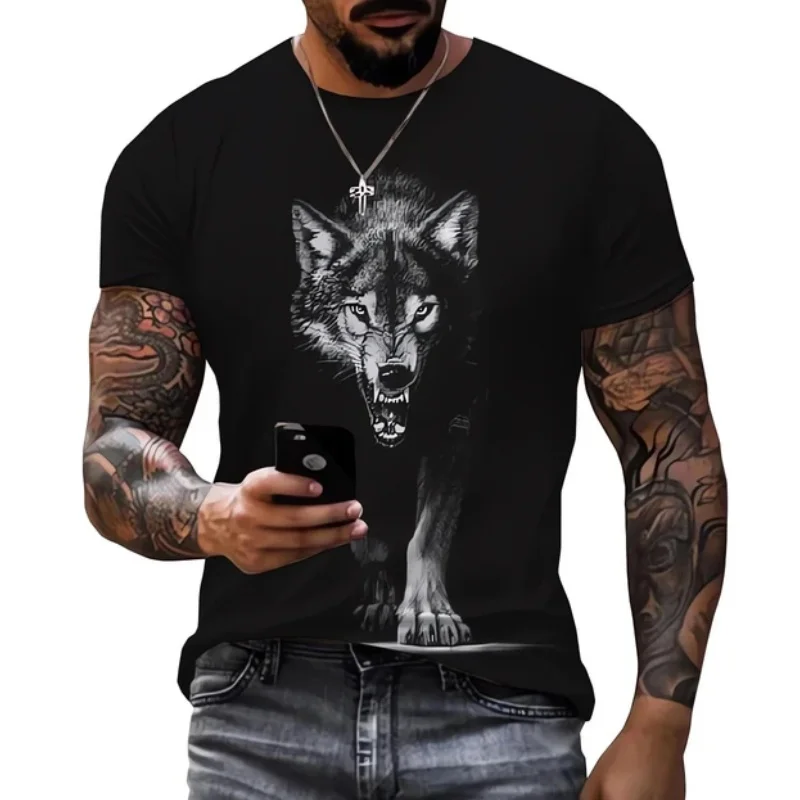 

Summer Cool Men's T-Shirts 3D Print Vintage Wolf Graphic Short Sleeve Tees Outdoor Street Hip Hop Fashion Round Neck Casual Tops