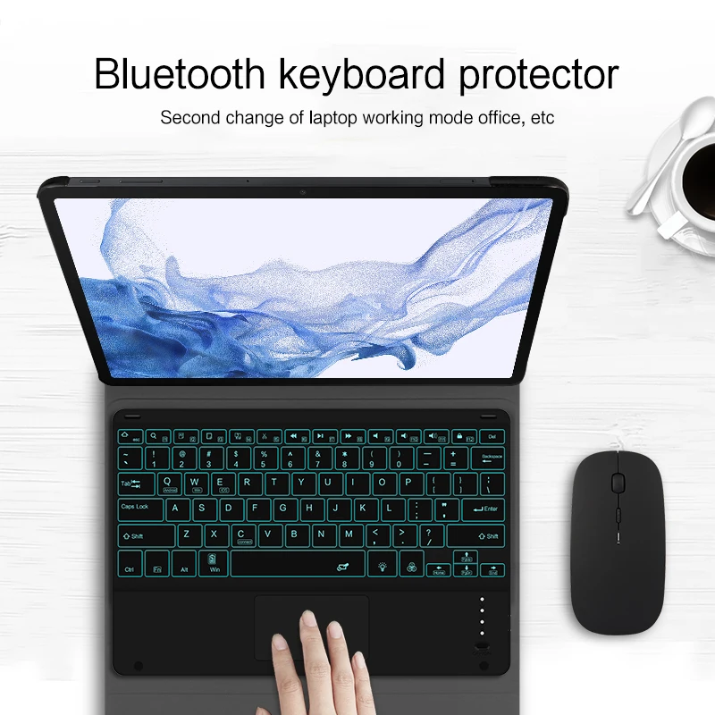 Imagem -02 - Capa de Teclado Touch Pad para Samsung Galaxy Tab s8 Plus 12.4 Sm-x800 s8 Mais Teclado Bluetooth Capa Protetora