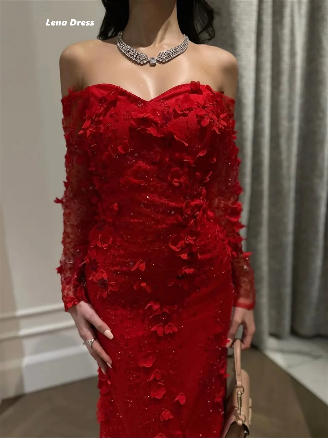 Lena Luxurious Women's Evening Dresses Woman Elegant Luxury Women Evening Dress Off the Shoulders Modest Prom Dress 2025 Flowers