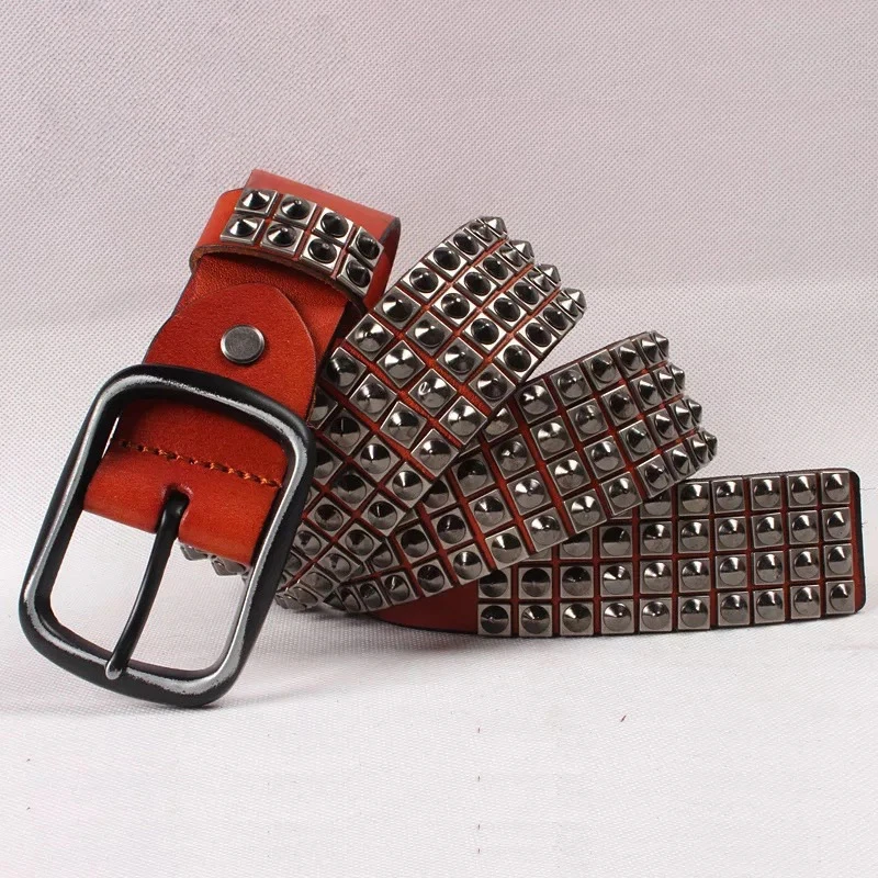 Cowboy European and American Punk Men's Pointed Rivet Belt Genuine Leather Pants Personalized Trend Sweet and Cool Style Belts