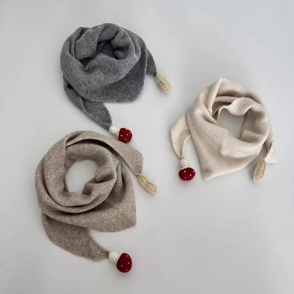 Cute Mushroom Peanut Baby Knitted Scarf Soft Cotton Thicken Triangle Scarf Anti-Cold Windproof Kids Neckerchief Toddlers