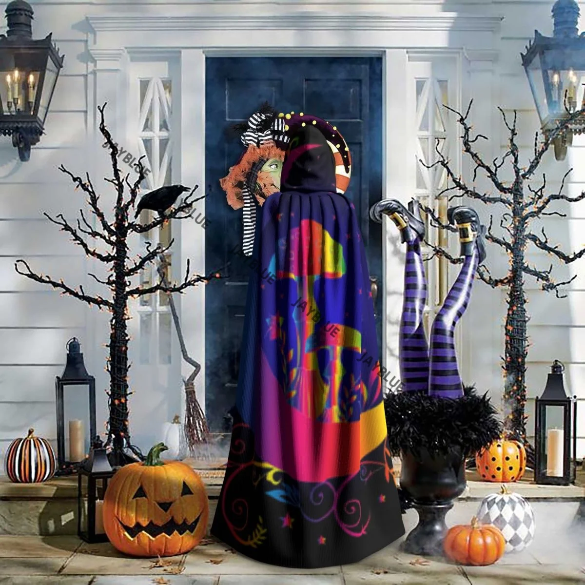 Унисекс для взрослых, небесный мистический костюм в стиле бохо с грибами, волшебный плащ с луной и звездами, длинный костюм ведьмы с капюшоном, косплей