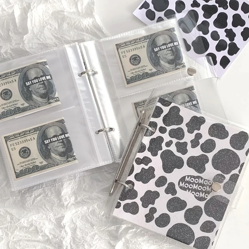 

100 Days Envelope Savings Challenge Couple Milk Pattern Loose-leaf Savings Notebook Saving Money Binder Cash Budget Storage Book