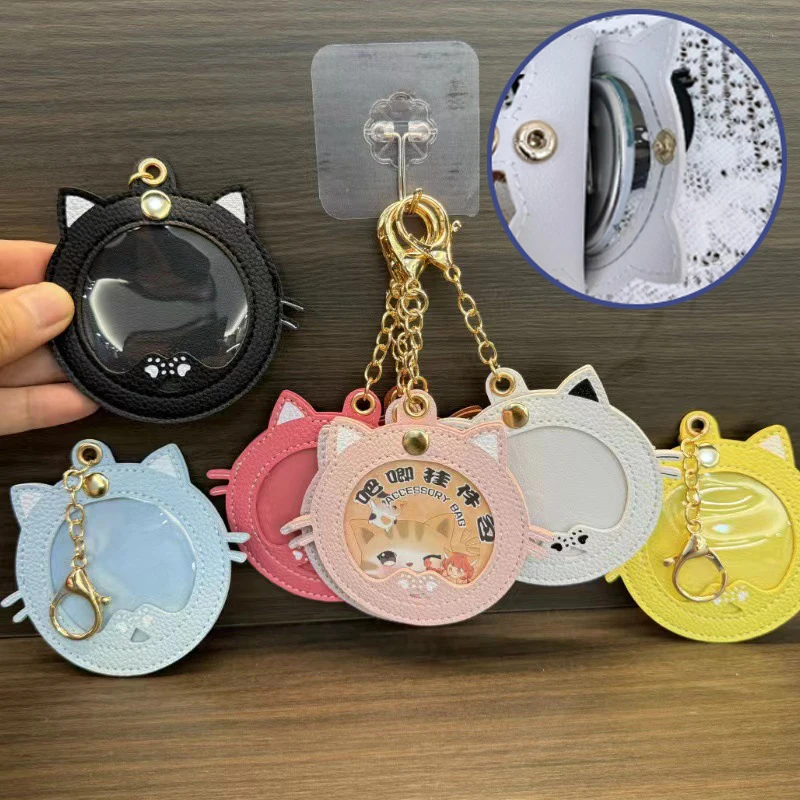 Cartoon Cat Badge Holder Keychian Anime Peripheral Badge Pendant 58 Mm Transparent Window Badge Display Protector Bag Ornaments