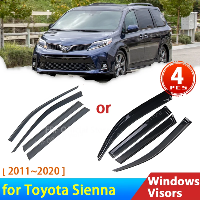 4x for Toyota Sienna XL30 2011~2020 2013 Accessories Deflectors Car Side Windows Visors Rain Eyebrow Guard Sun Visor Awning Trim