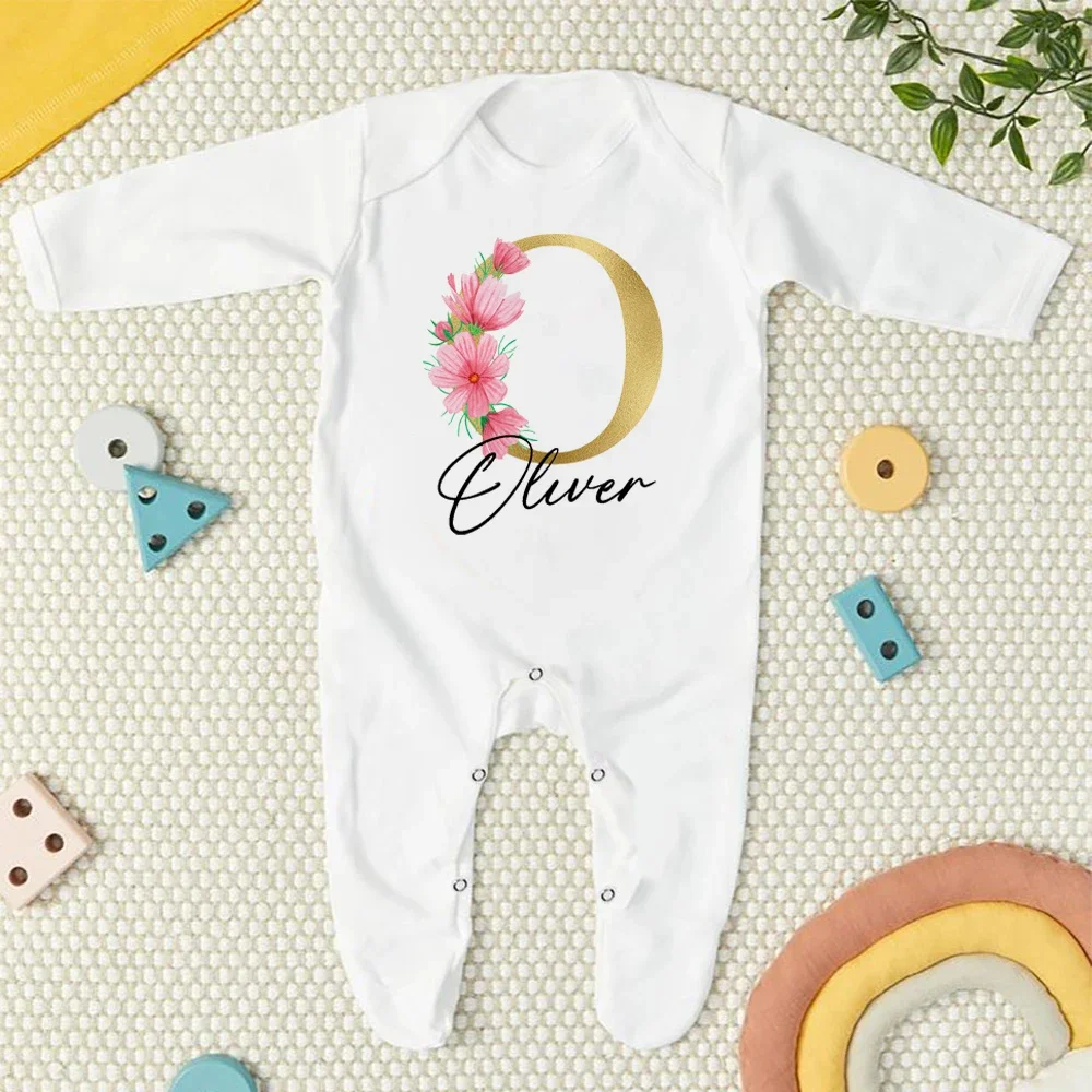 Personalised Initial with Name Baby Babygrow Sleepsuit Bodysuit Newborn Coming Home Hospital Outfit Infant Birth Shower Gifts