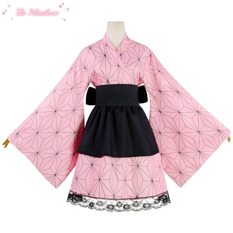 Anime Demon Slayer Kimono Maid Dresses Kamado Nezuko Cosplay Costume Japanese Kimonos Women Lolita Dress Halloween Party Gift